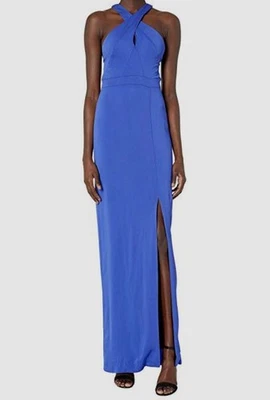 Vestido para mujer Nicole Miller azul halter técnico crepé sin mangas talla 2 Foto 1 de 3