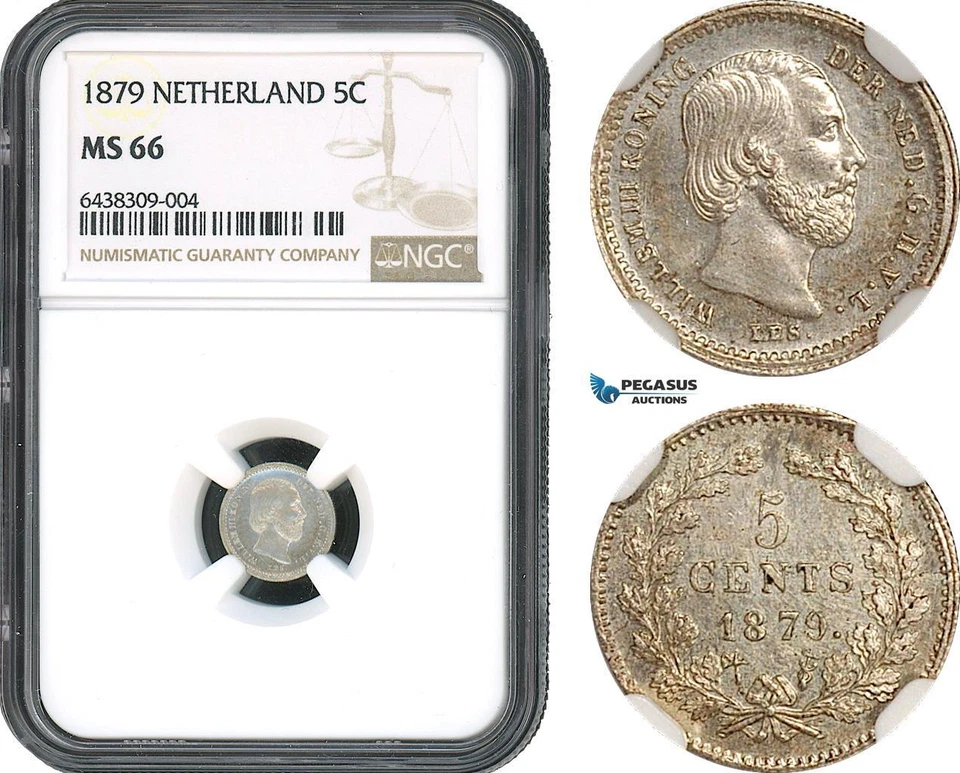 AH428, Netherlands, Willem III, 5 Cents 1879, Utrecht Mint, Silver, NGC MS66 - Image 1 of 1