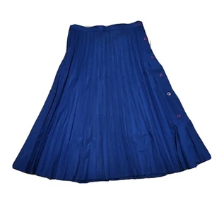 Vintage Union Made USA Skirt Solid Blue Accordian Pleated Side Buttons Size 10 - Picture 1 of 8