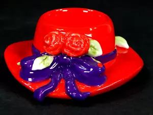 PORTACANDELE VOTIVO IN CERAMICA 'ROSSO CON ROSE' DI KATHY HATCH RED HAT SOCIETY USATO IN OTTIME CONDIZIONI - Foto 1 di 8
