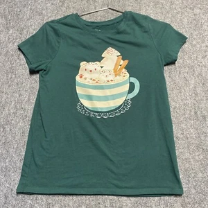 Cat & Jack Girls Size XL (14) Hot Coco Bear Cinnamon Cup Sprinkles Green T-shirt - Picture 1 of 5