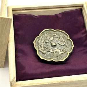 VTG Japanese Copper Mirror - Lotus Shape, Phoenix & Floral Design - Paperweight - Picture 1 of 17