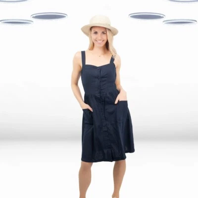 Vestido para mujer Ex Fat Face - Sin mangas mezcla de lino cuello cuadrado verano azul marino Foto 1 de 4