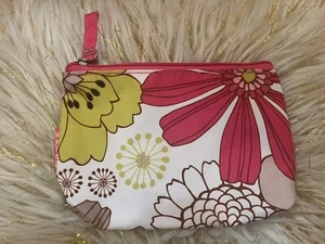 Clinique Floral Print Zip Pull Pink Lime Brown Khaki Makeup Cosmetic Bag 5x7" - Picture 1 of 6