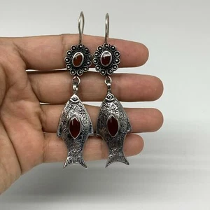 Pendiente Turcomano 15g Afgano Kuchi Tribal Rojo Cornalina Pez Pendiente Hecho a Mano 3" - Imagen 1 de 4