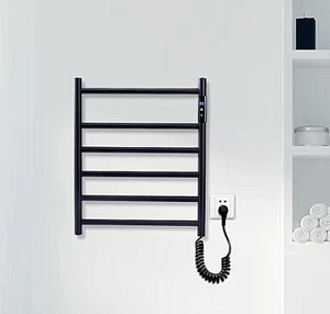 Heated Towel Rack Warmer Rail Wall Mounted Bathroom Electric 6 Bars Dryer Black - Picture 1 of 9