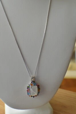9,10 ct Kuisa Rainbow Moonstone/Multigem 20" banhado a platina sobre prata fina - Imagem 1 de 4