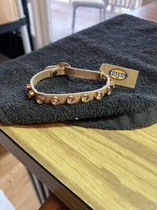 Fossil Rhinestone Leather Buckle Bracelet - Picture 1 of 3