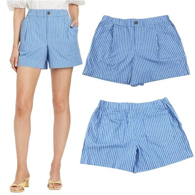 Новый день женщин размер L высоты хлопок спандекс поплин шорты синий белая полоса - Изображение 1 из 4