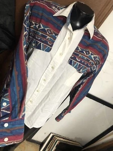 Vtg 90s PECOS BLUE Red Aztec Southwest Button-down Western SHIRT Womens L Yoke - Picture 1 of 13