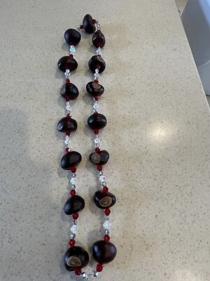 Ohio State Buckeyes Necklace Real Buckeyes Handmade Extra Long - Image 1 of 2