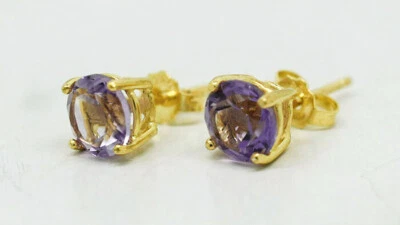 GENUINE 1.24 Cts AMETHYST STUD EARRINGS .925 Sterling Silver (YELLOW) - NWT - Image 1 of 4