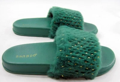 NUEVO Bambú VERDE Banda Ancha Punta Abierta Deslizables Sandalia Plana Zapatos MUJERES Talla 11 Foto 1 de 4