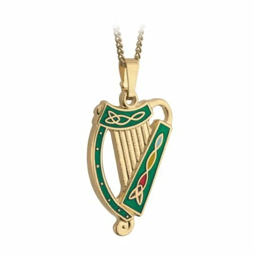 Collar arpa irlandesa chapado en oro y verde hecho en Irlanda Foto 1 de 1