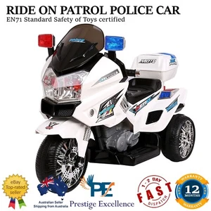 Kids Ride On Police Motorbike Motorcycle 50W 12V Battery Powered Car Toys White - Picture 1 of 11