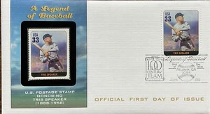 Fleetwood 3408 Baseball Tris Speaker Cleveland Indians Encased Stamp Baseball  - Picture 1 of 2