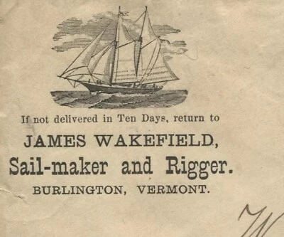 VERMONT SAIL-MAKER & RIGGER - 1881 Illus SHIP AD Cover - HISTORICAL IMPORTANCE ! - Image 1 of 3