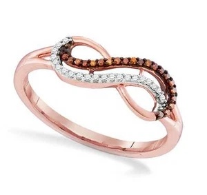 Red & White Diamond Infinity Ring 10K Rose Gold Love Knot Band .10ct - Picture 1 of 2