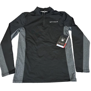 NWT Spyder Active Mens Medium Long Sleeve 1/4 Zip Up ProW B Pullover Black - Picture 1 of 10