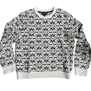 Lands' End 100% lambs wool pullover sweater size L gray tones Fair Isles style - Picture 1 of 7
