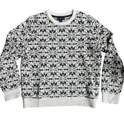 Lands' End 100% lambs wool pullover sweater size L gray tones Fair Isles style - Image 1 of 4