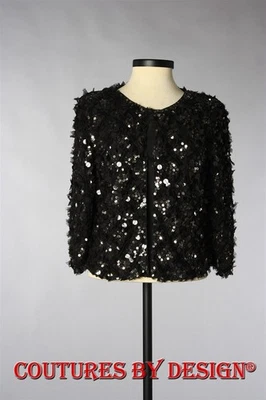 Chaqueta St John Knits Couture cosida a mano lentejuelas caviar negra talla 2 nueva con etiquetas Foto 1 de 3