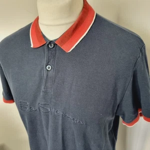 Ben Sherman Polo T-Shirt Men's Large Vintage Blue Red Embroidered Logo Y2K - Picture 1 of 7