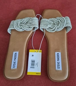 Steve Madden Rhinestone Comfy  Slip On Flat Slide Sandals 8 - Picture 1 of 6