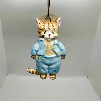 Vtg 1982 Schmid Beatrix Potter Porcelain Cat Ornament Tom Kitten Tabby Suit Blue - Image 1 of 4