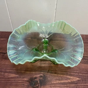 Dugan Glas Winterkohl antik grün opalisierend Glas Fußschale um 1906 - Bild 1 von 8
