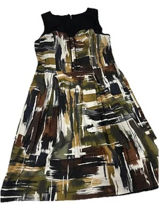 Cue Dress Sz 14 Made in Australia Abstract Print Sleeveless A-Line EU Fabric - Picture 1 of 19