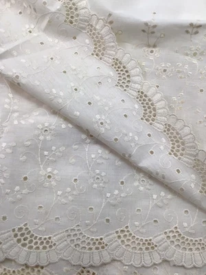 Ecru Cotton Embroidery Eyelet Border on 1 Edge Fabric Scallops 20" 6 3/4  Yards - Image 1 of 4