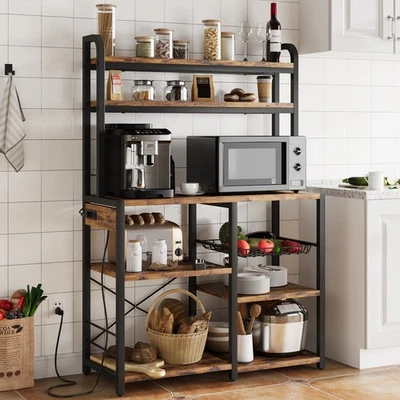 6 Tier Kitchen Bakers Rack with Power Outlet Microwave Stand Coffee Bar Station - Image 1 of 4