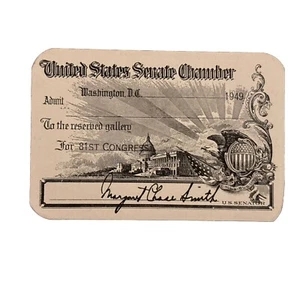 1949 Maine Senator Margaret Chase Smith United States Senate Chamber Pass - Picture 1 of 2