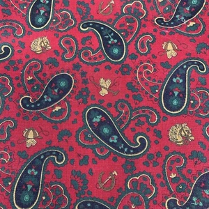 VTG Red Paisley Print Cotton Fabric Cranston Equestrian Horses Polo 47” X 44” - Picture 1 of 12