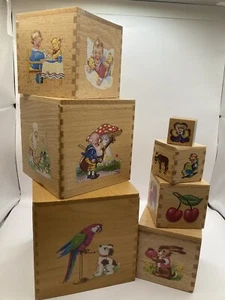 Hermann Eichhorn 7 Vintage Wooden Nesting Stacking Blocks West Germany 5x5 - Picture 1 of 1