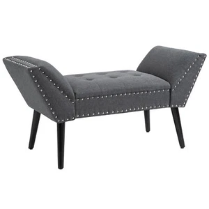 Button Tufted Seating Bench Accent Upholstered Ottoman for Bedroom Living Room - Picture 1 of 12