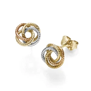 Orecchini a spina orecchini a corda nodo 9 mm 585 oro giallo/rosso/bianco tricolore - Foto 1 di 1