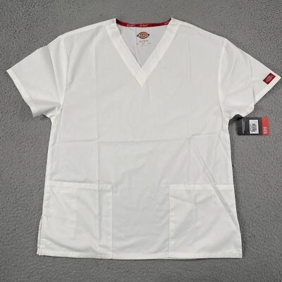 Dickies Womens Small EDS Scrub Top V-Neck White Modern Classic 3 Pocket - Image 1 of 4