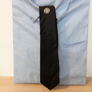 Mens Black Neck Tie Japanese Kamon Crest Logo Formal Dress Suit Midnight Inky - Picture 1 of 9