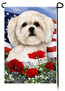 Patriotic Flowers Garden Flag - White Lhasa Apso - Bild 1 von 1