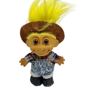 Russ Troll Doll Farmer Denim Coveralls Hat Farmer - Yellow Hair - Picture 1 of 4