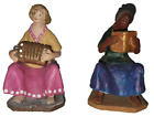 ELADIO SIGNED & HAND PAINTED  CLAY POTTERY FIGURES 2 BRAZILIAN WOMAN