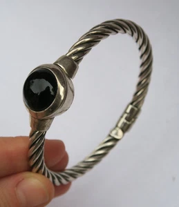 Vintage Italy M 925 Sterling Silber Achat Kordel Manschette Armreif Armband  - Bild 1 von 12