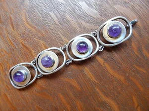 Vintage gemarkt Mexiko Silber Mid Century Amethyst Armband 6,5 Zoll 57,2 Gramm - Bild 1 von 11