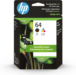HP 64 Black/Tri-Color Ink Cartridges (2-Pack) | Works with HP ENVY Inspire 7950E - Picture 1 of 12