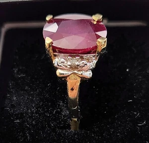RING 7,13 KARAT OVALER ROTER RUBIN 14 KARAT GELBGOLD - Bild 1 von 5