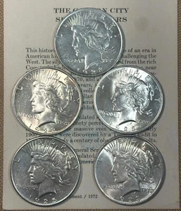 1921-1935 Peace Dollar Lot of 5 Coins AU / BU Pre-1935 Bullion 90% Mixed Silver - Picture 1 of 2