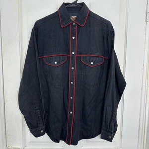 Vintage Harley Davidson Damen Gr. S schwarz Denim Snap Shirt Jacke Shacket bestickt - Bild 1 von 6