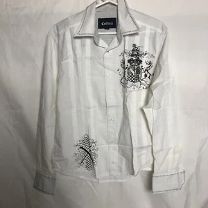 Premium Culture Italy Men's L White Stripe Crest Wings Button Up Shirt - Picture 1 of 3
